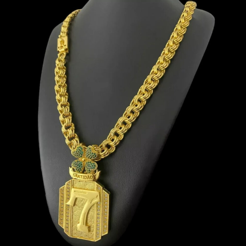 Cordão Friso 12Mm + Pingente Número 7 - Banhado A Ouro 18K - Imagem 2