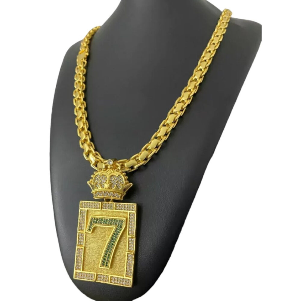 Cordão Cadeado Duplo S 10Mm + Pingente 7 Banhado A Ouro 18K - Imagem 3