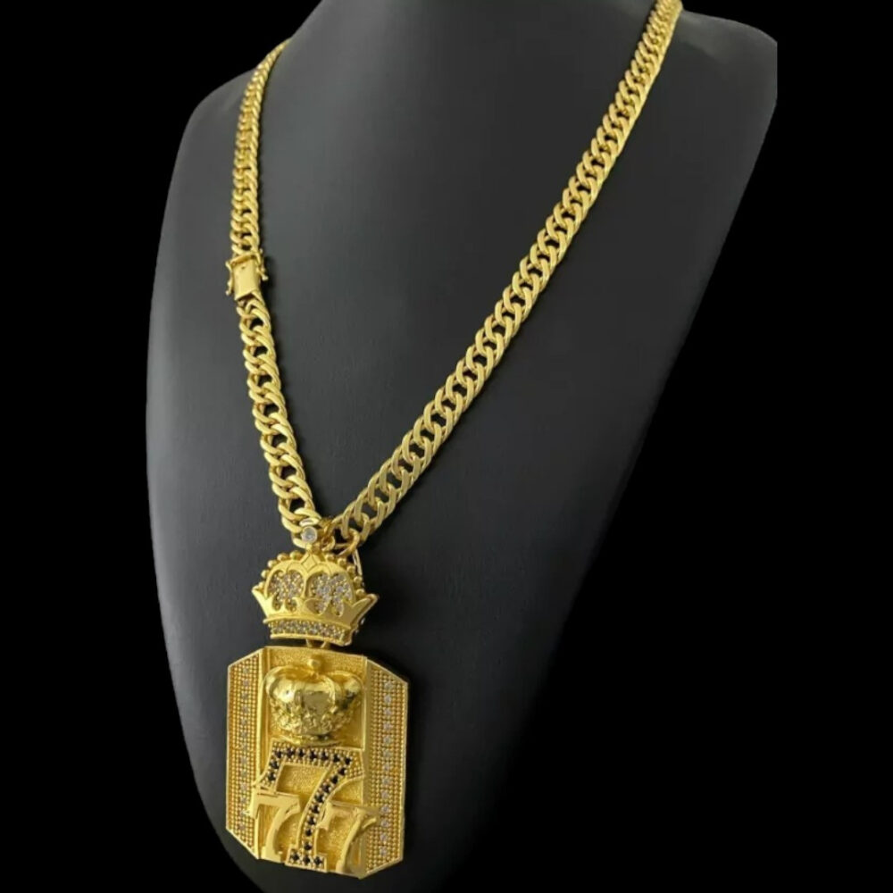 Cordão Grumet 10Mm + Pingente 7 - Banhado A Ouro 18K