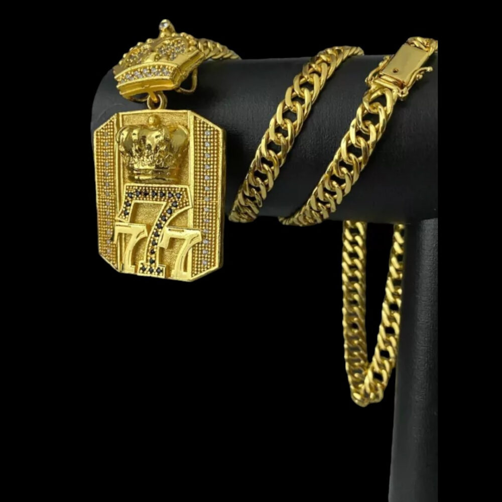 Cordão Grumet 10Mm + Pingente 7 - Banhado A Ouro 18K - Imagem 2