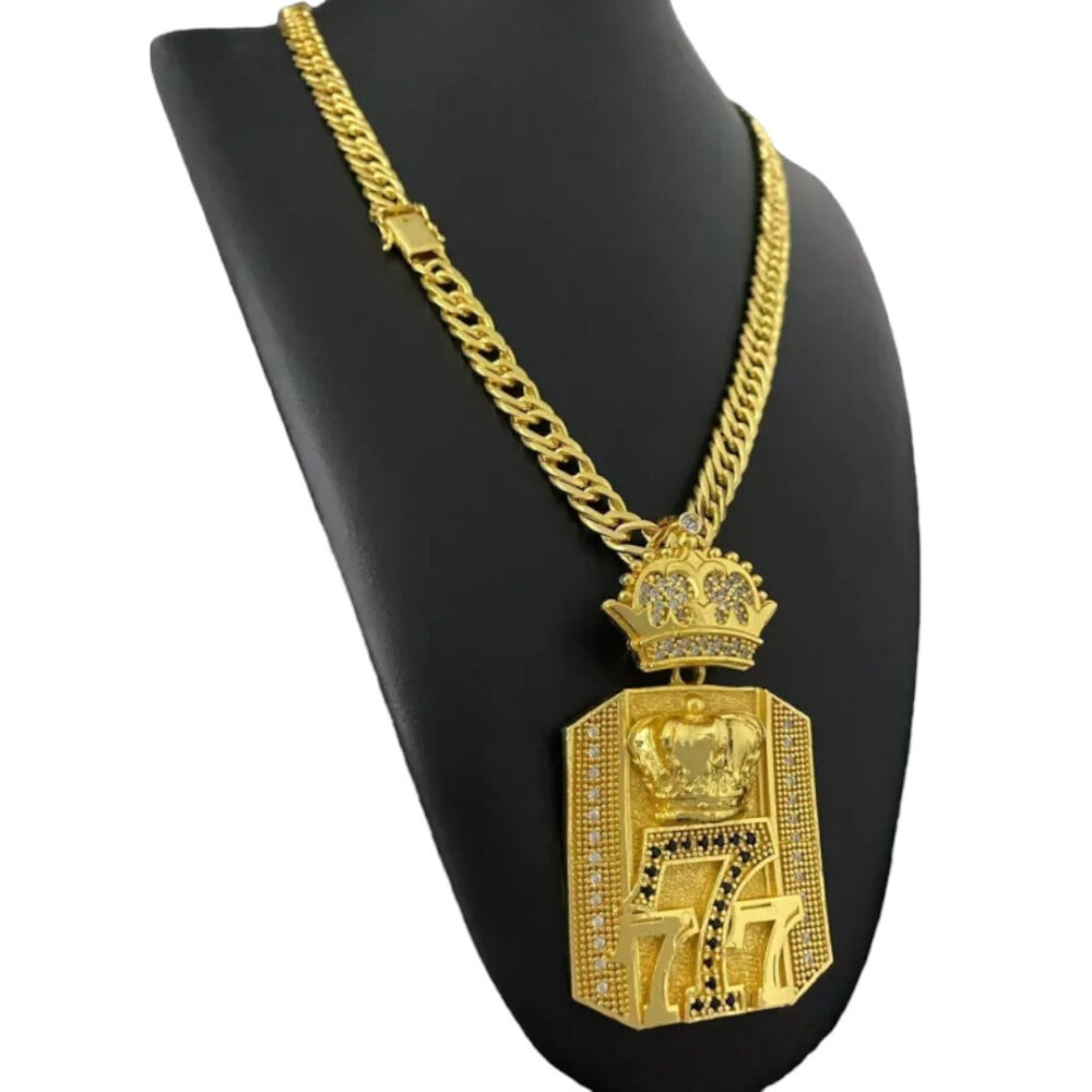 Cordão Grumet 10Mm + Pingente 7 - Banhado A Ouro 18K - Imagem 3