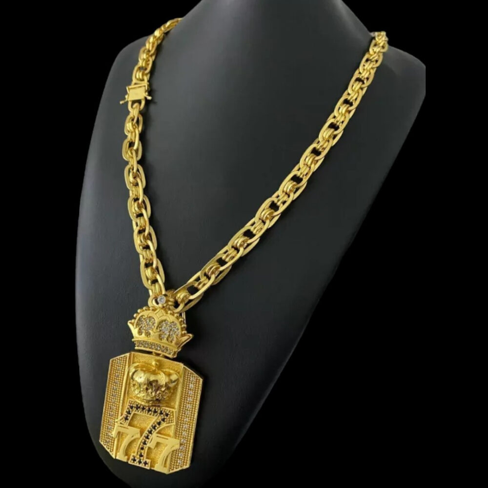 Cordão Imperador 10Mm + Pingente 777 - Banhado A Ouro 18K