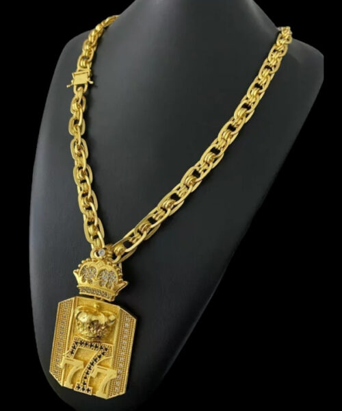 Cordão Imperador 10mm + Pingente 777 - Banhado a Ouro 18k