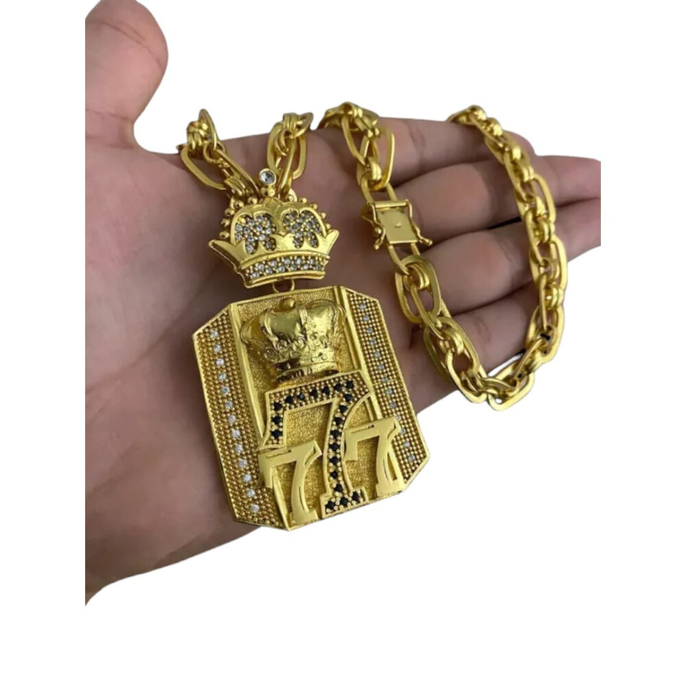 Cordão Imperador 10Mm + Pingente 777 - Banhado A Ouro 18K - Imagem 2
