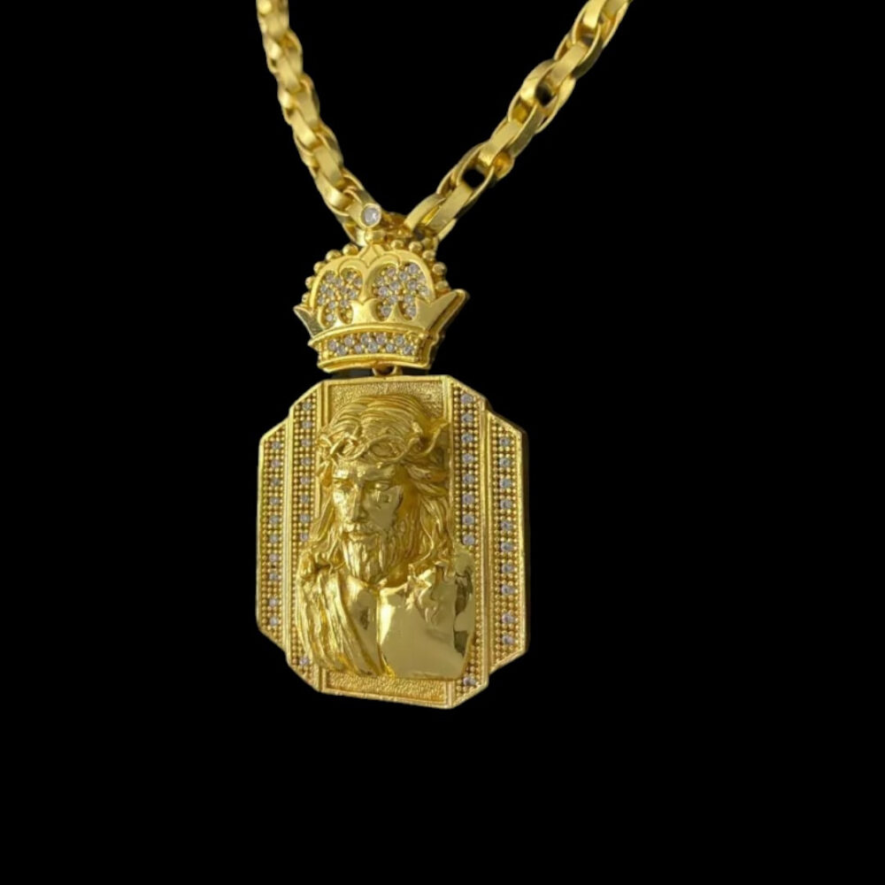 Cordão Trançado 8Mm + Pingente Jesus - Banhado A Ouro 18K - Imagem 3