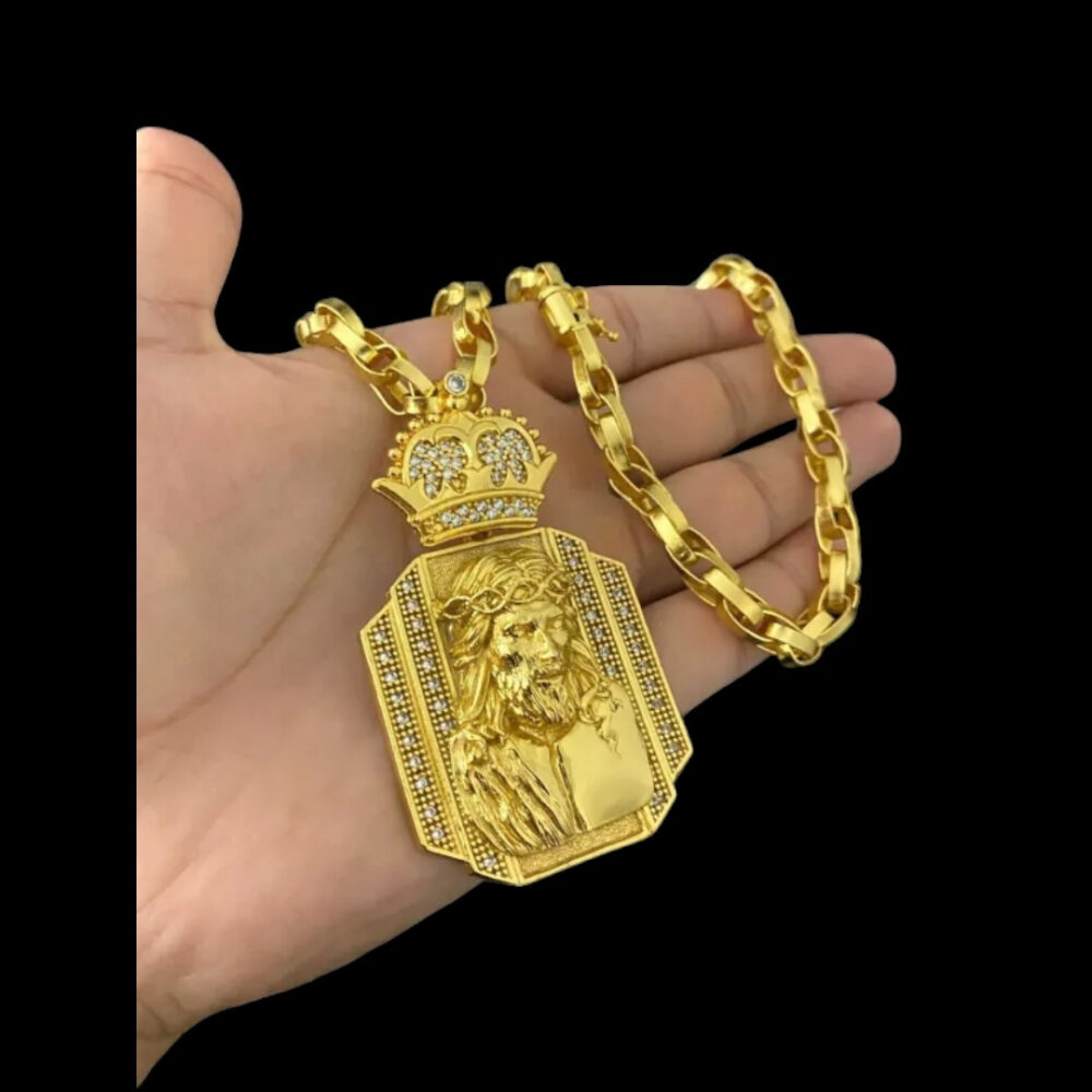 Cordão Trançado 8Mm + Pingente Jesus - Banhado A Ouro 18K - Imagem 2