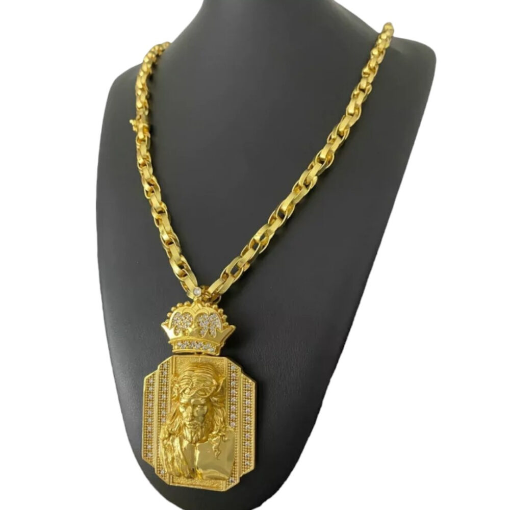 Cordão Trançado 8Mm + Pingente Jesus - Banhado A Ouro 18K - Imagem 4