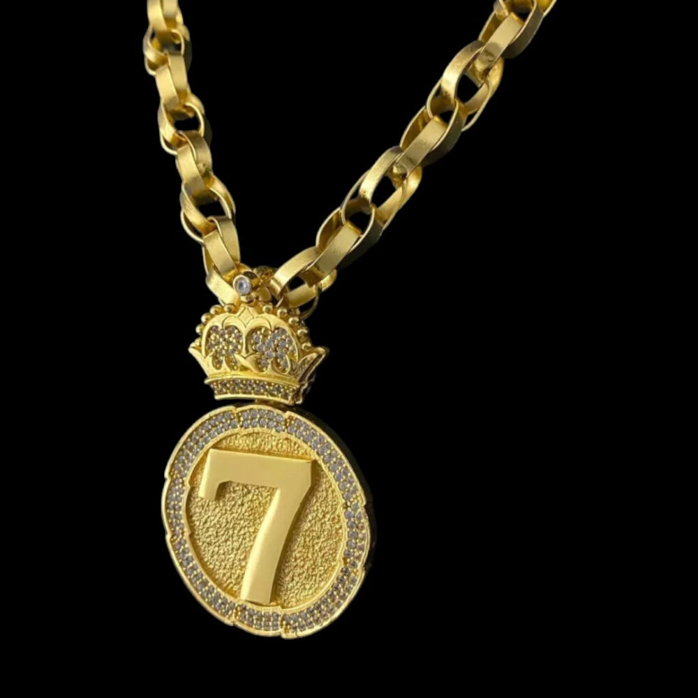 Cordão Trançado 12Mm + Pingente 7 - Banhado A Ouro 18K - Imagem 2
