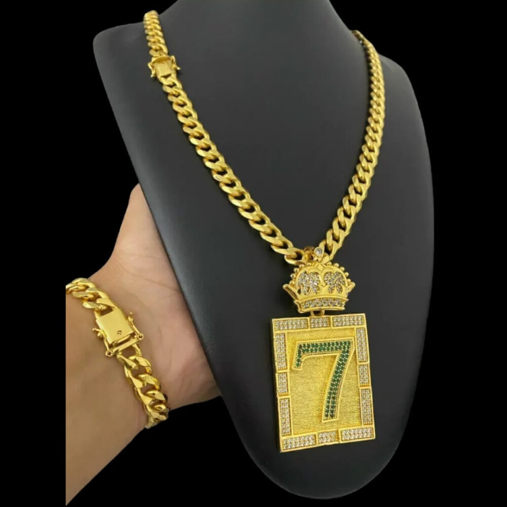 Cordão + Pulseira Pitbull 10Mm + Pingente 7 - Banhado A Ouro - Imagem 3