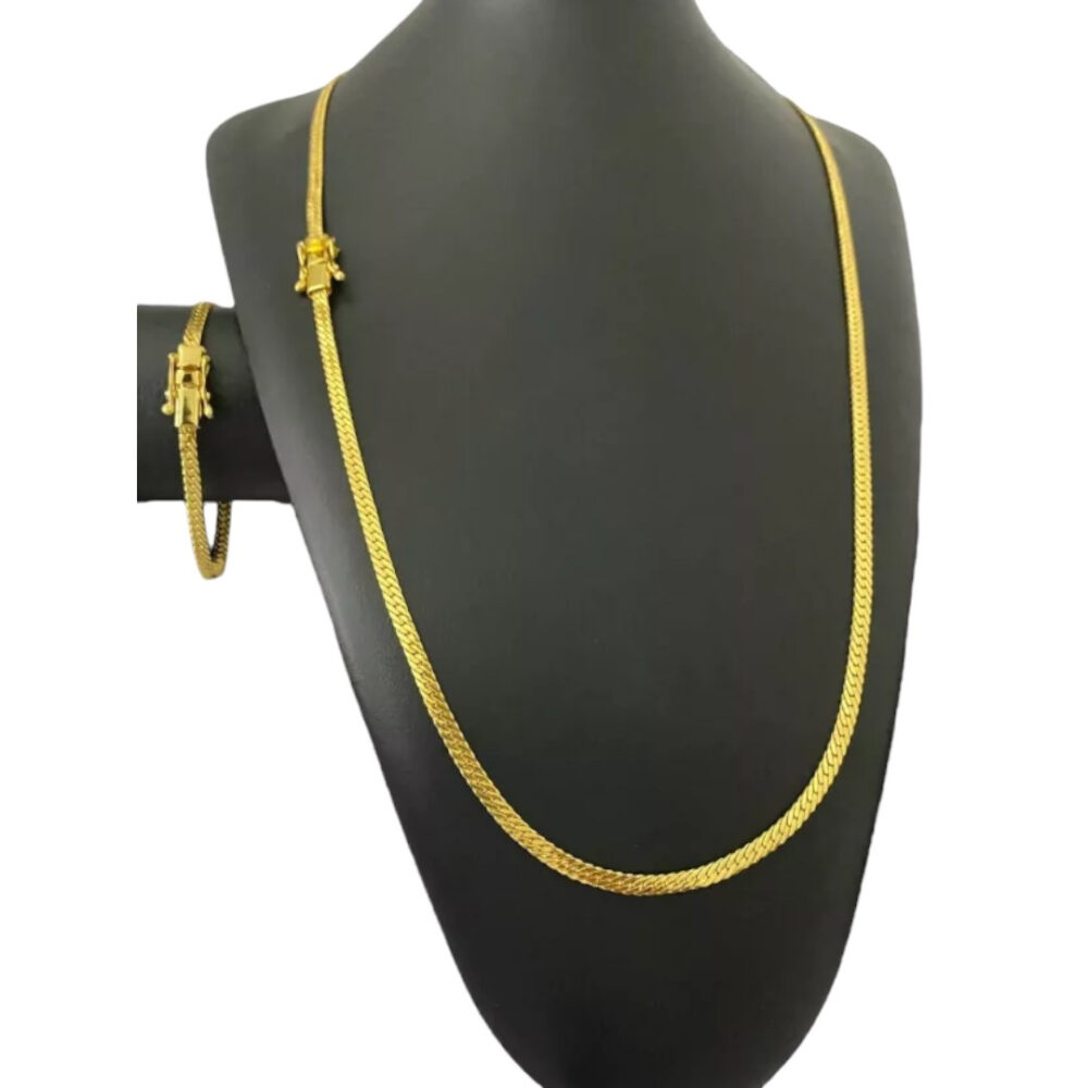 Cordão + Pulseira Grumet Laminado 4Mm - Banhado A Ouro 18K - Imagem 4