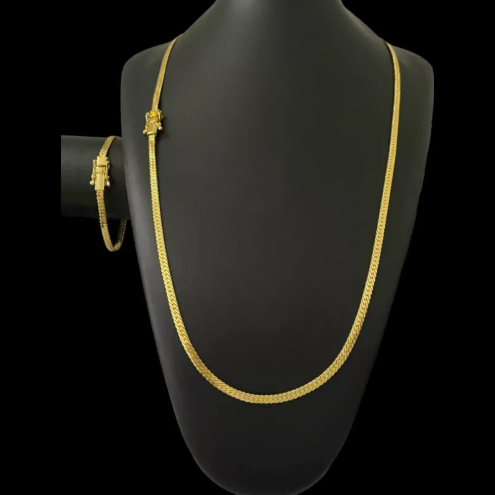 Cordão + Pulseira Grumet Laminado 4Mm - Banhado A Ouro 18K