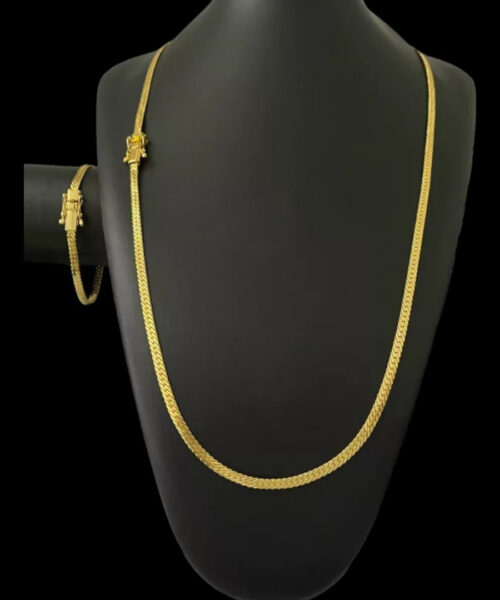 Cordão + Pulseira Grumet Laminado 4mm - Banhado a Ouro 18k