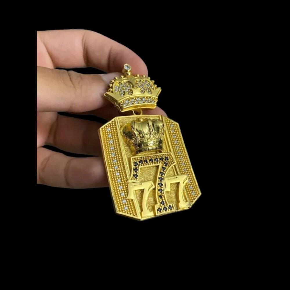 Pingente &Quot; 777 &Quot; Coroa Personalizado (G) - Banhado A Ouro - Imagem 3