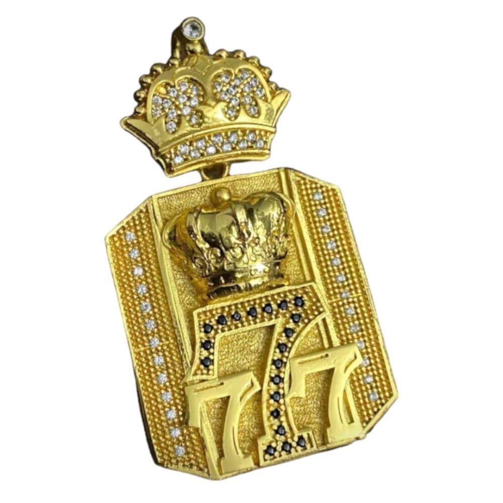 Pingente &Quot; 777 &Quot; Coroa Personalizado (G) - Banhado A Ouro - Imagem 5