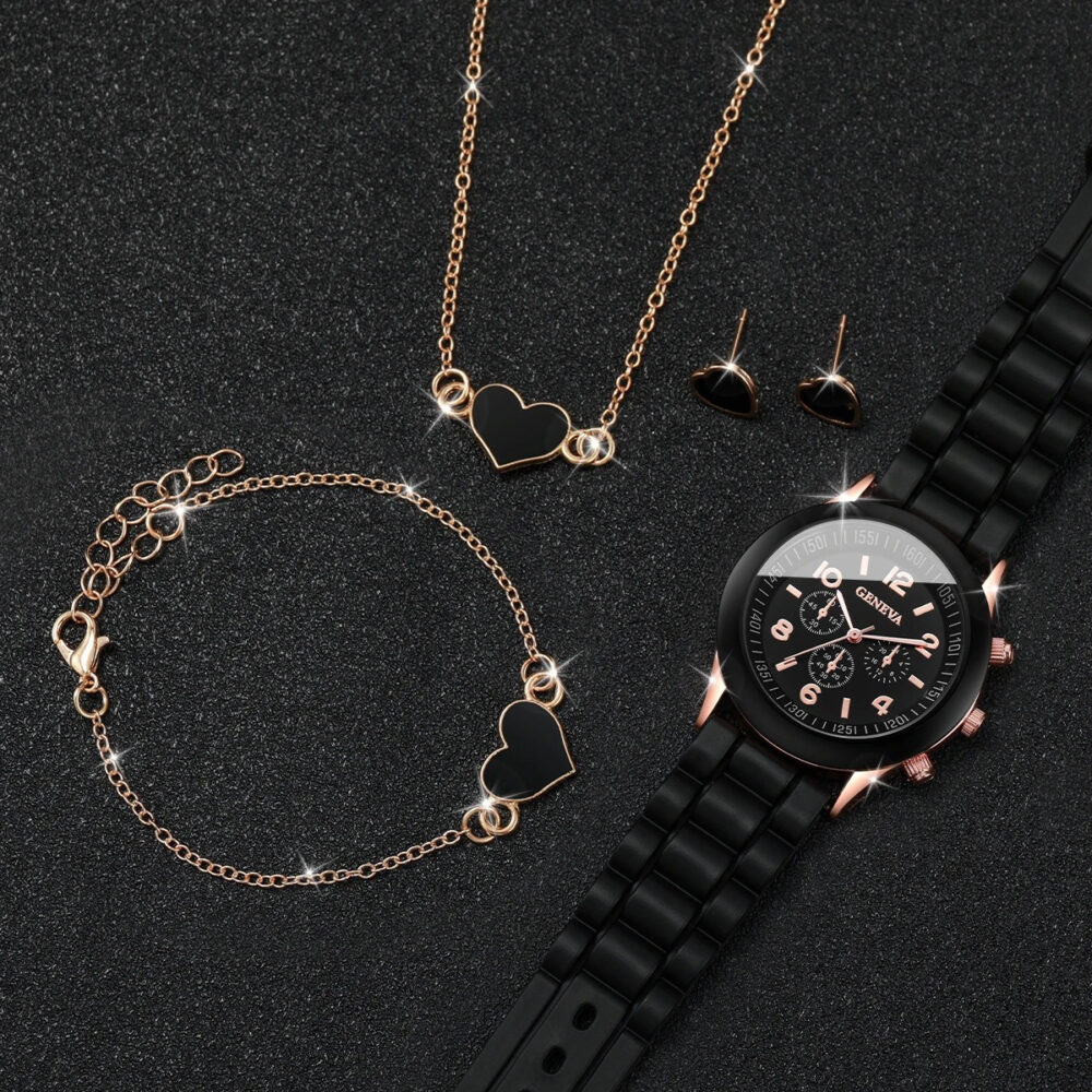 Kit Relógio Feminino + Colar + Brincos + Pulseira - Coração - Banhado A Ouro - Imagem 2