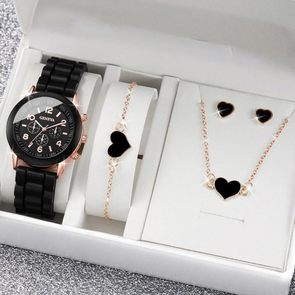 Kit Relógio Feminino + Colar + Brincos + Pulseira - Coração - Banhado A Ouro - Imagem 4