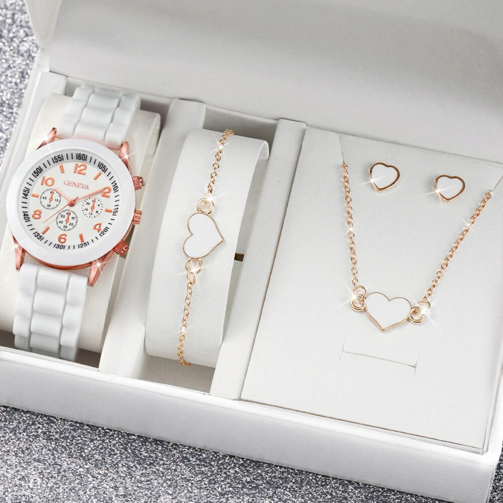 Kit Relógio Feminino + Colar + Brincos + Pulseira - Coração - Banhado A Ouro - Imagem 2