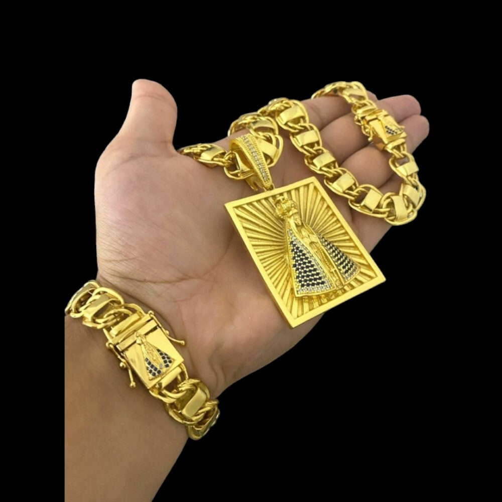 Kit Nossa Senhora Dubai 15Mm + Pingente Nossa Senhora - Banhado Ouro 18K