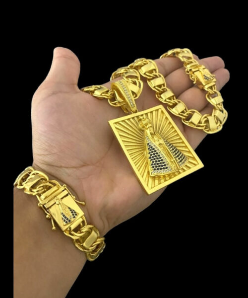Kit Nossa Senhora Dubai 15mm + Pingente Nossa Senhora - Banhado Ouro 18k