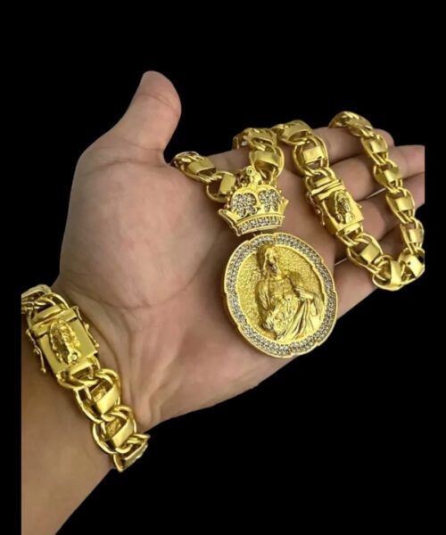 Kit Jesus Rosto 15mm + Pingente Jesus - Banhado Ouro 18k