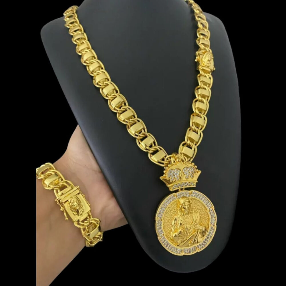 Kit Jesus Rosto 15Mm + Pingente Jesus - Banhado Ouro 18K - Imagem 3