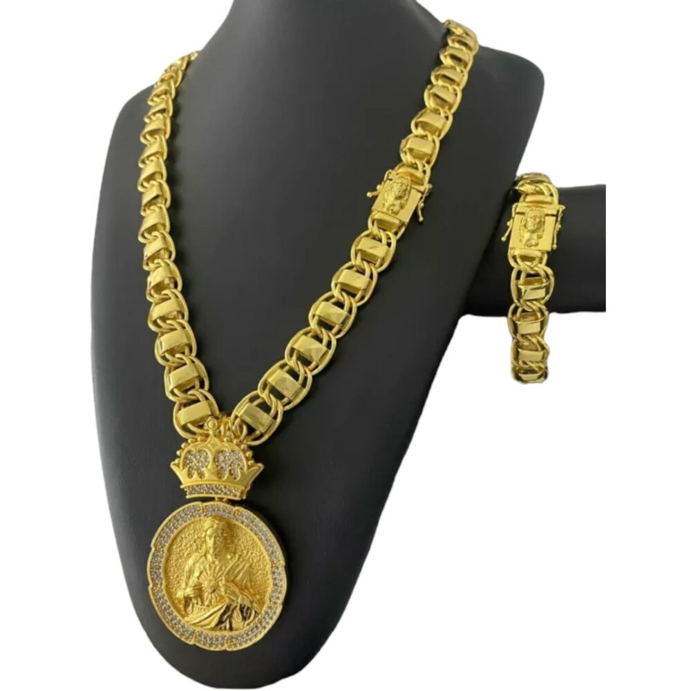 Kit Jesus Rosto 15Mm + Pingente Jesus - Banhado Ouro 18K - Imagem 5