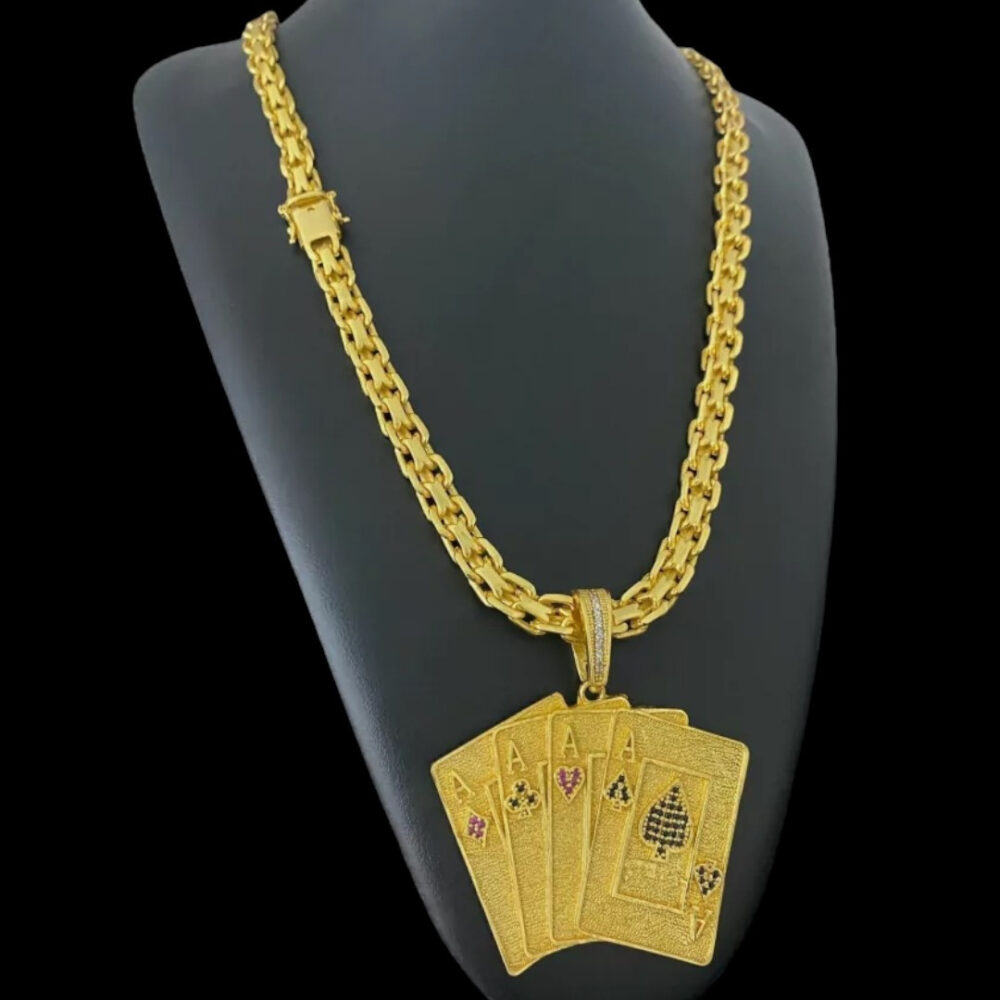 Cordão Cadeado Duplo 10Mm + Pingente Cartas - Banhado A Ouro - Imagem 2