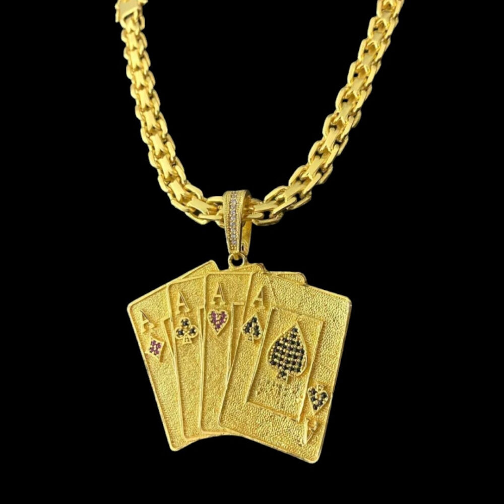 Cordão Cadeado Duplo 10Mm + Pingente Cartas - Banhado A Ouro - Imagem 4