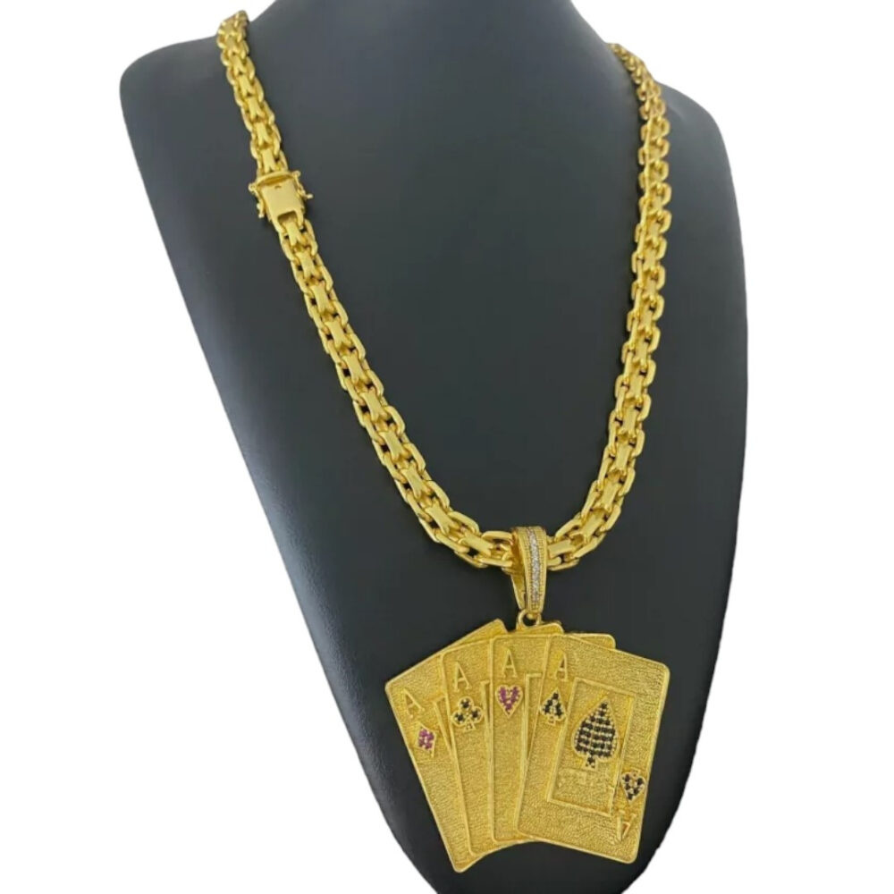 Cordão Cadeado Duplo 10Mm + Pingente Cartas - Banhado A Ouro - Imagem 5