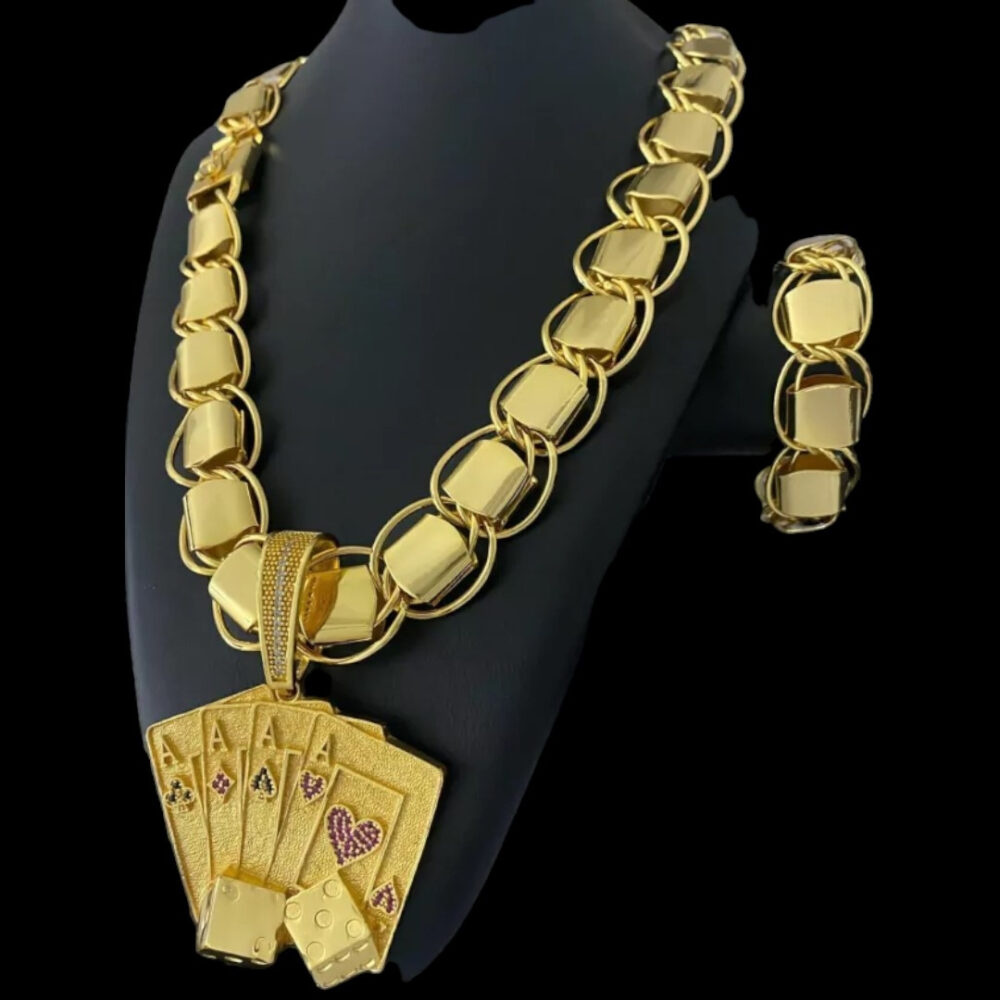 Cordão + Pulseira Dubai Supremo 22Mm Pingente Banhado A Ouro - Imagem 3