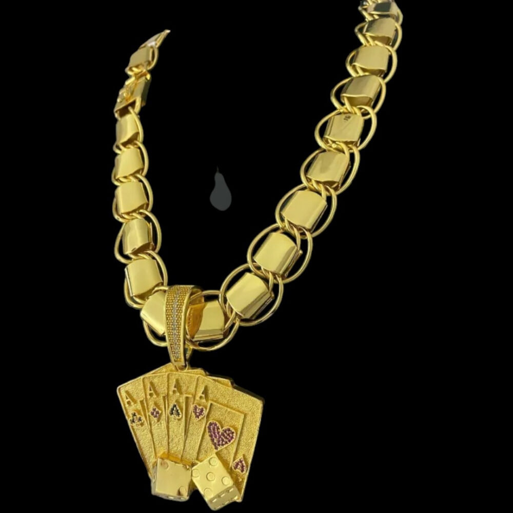 Cordão + Pulseira Dubai Supremo 22Mm Pingente Banhado A Ouro - Imagem 4