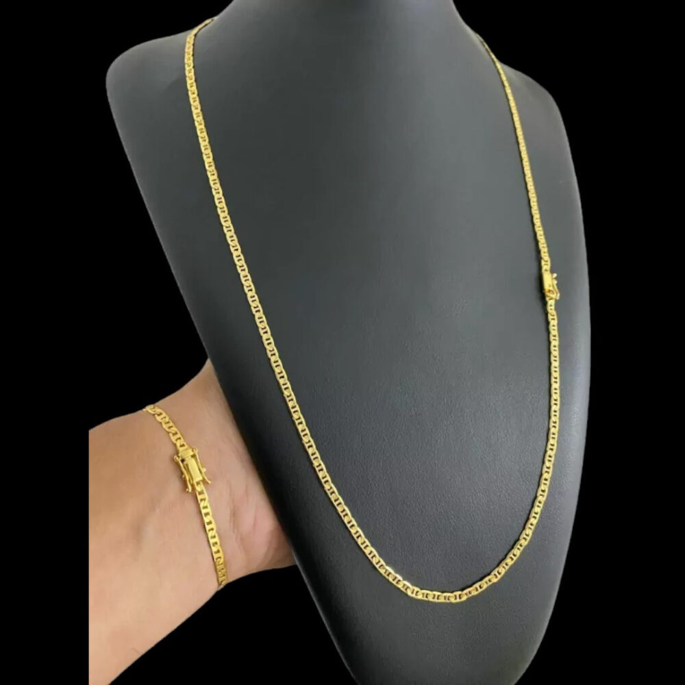 Cordão + Pulseira Piastrine 3Mm - Banhado A Ouro 18K