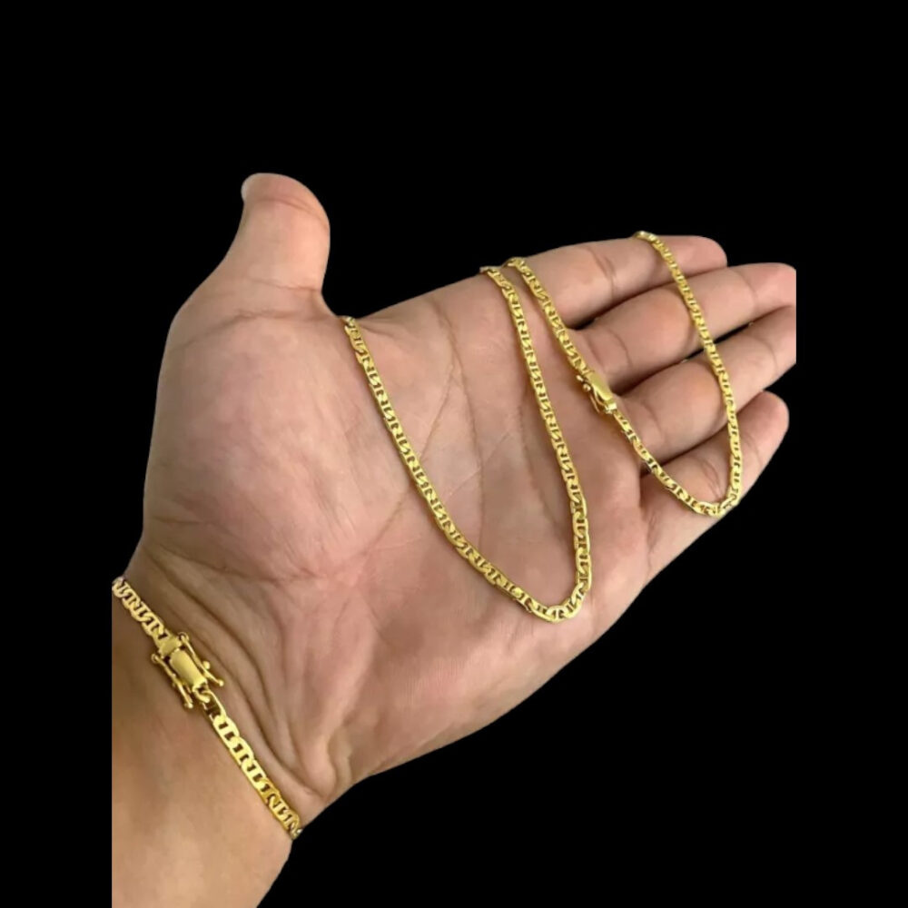 Cordão + Pulseira Piastrine 3Mm - Banhado A Ouro 18K - Imagem 3