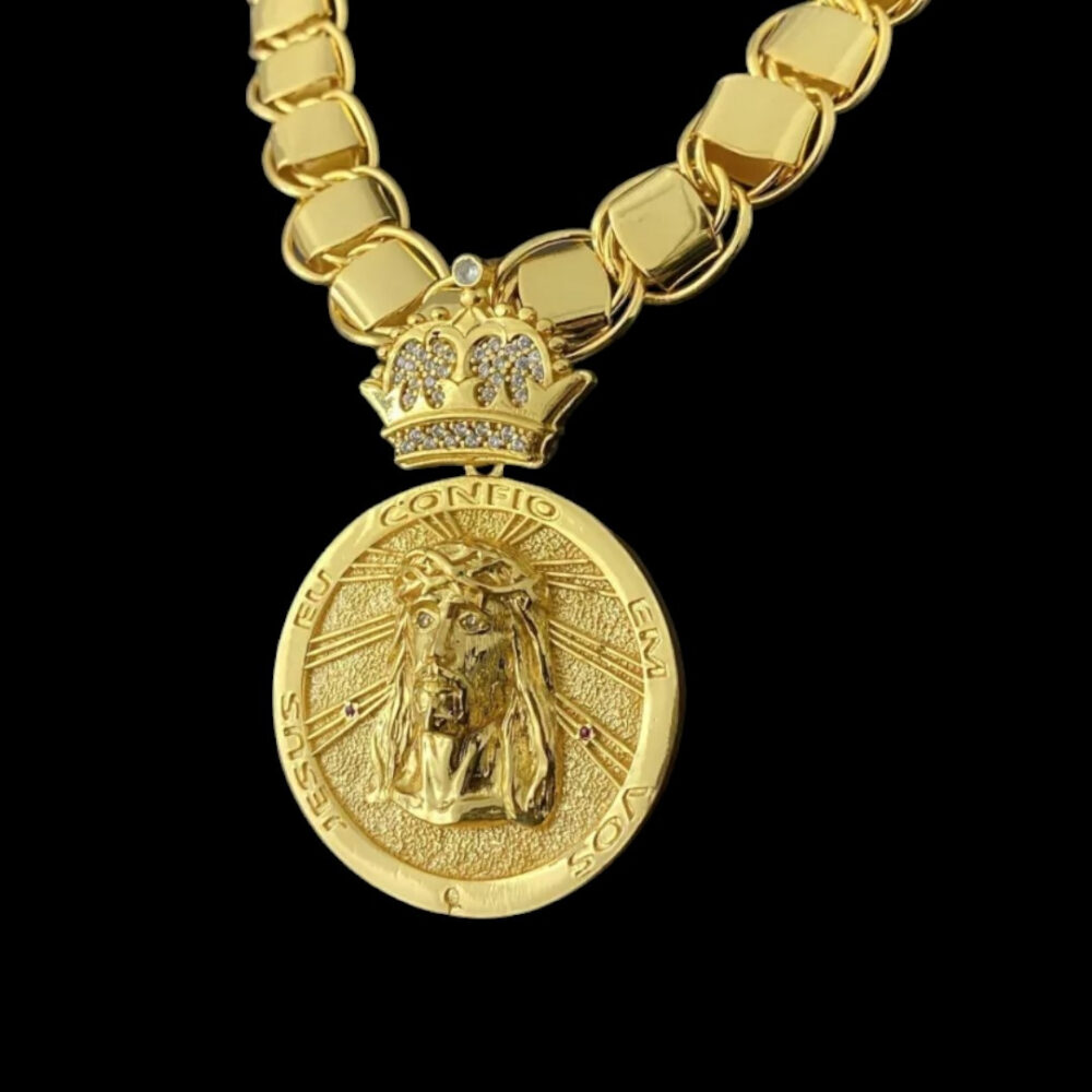 Cordão Dubai Supremo 18Mm + Pingente Jesus - Banhado A Ouro - Imagem 2