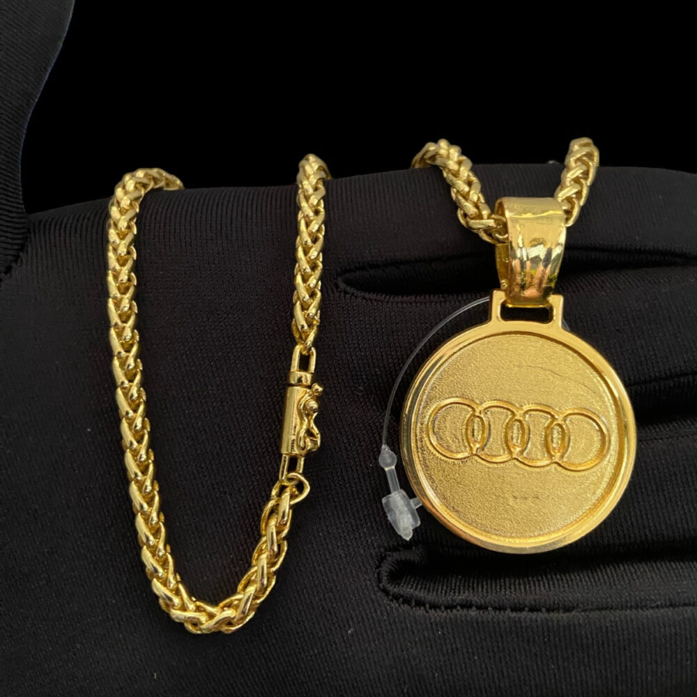 Cordão Peruano 5Mm + Pingente Audi - Banhado A Ouro