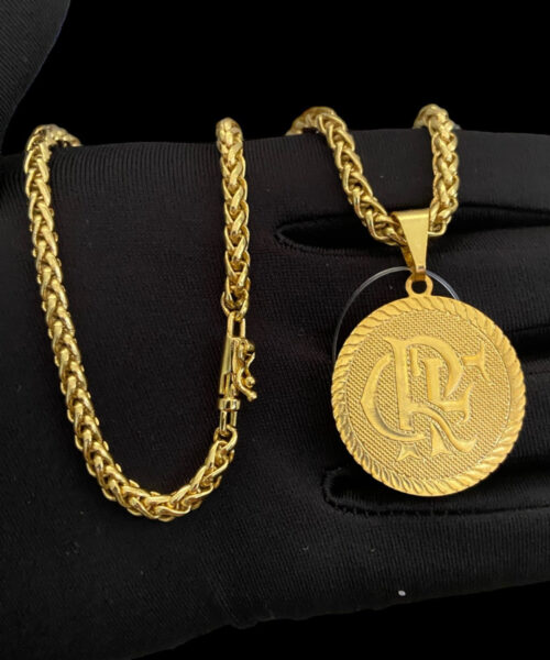 Cordão Peruano 5mm + Pingente CRF - Banhado a Ouro