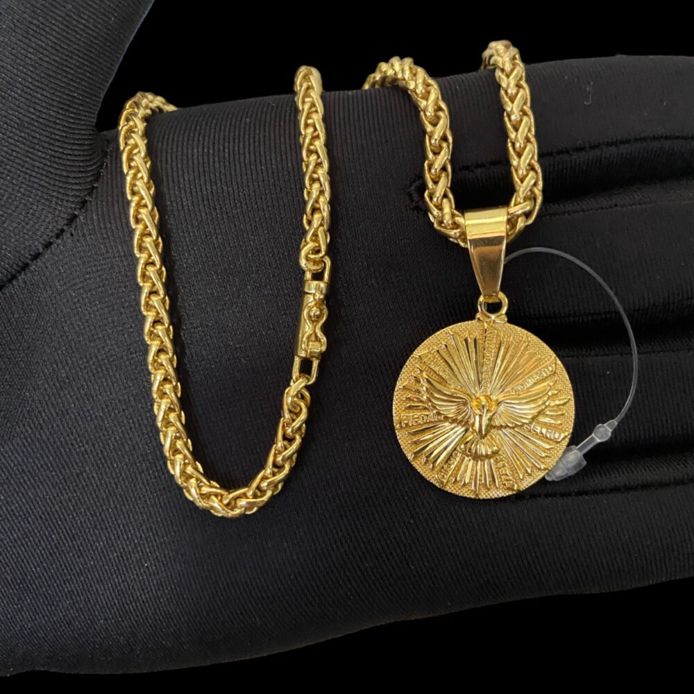 Cordão Feminino 5Mm + Pingente Espirito Santo Banhado A Ouro