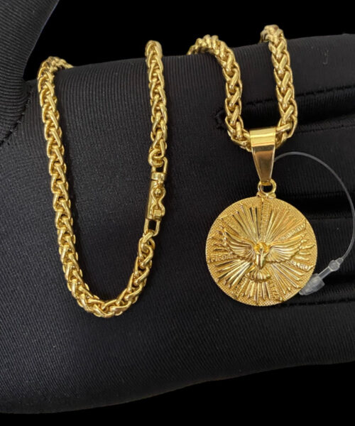 Cordão Feminino 5mm + Pingente Espirito Santo Banhado a Ouro
