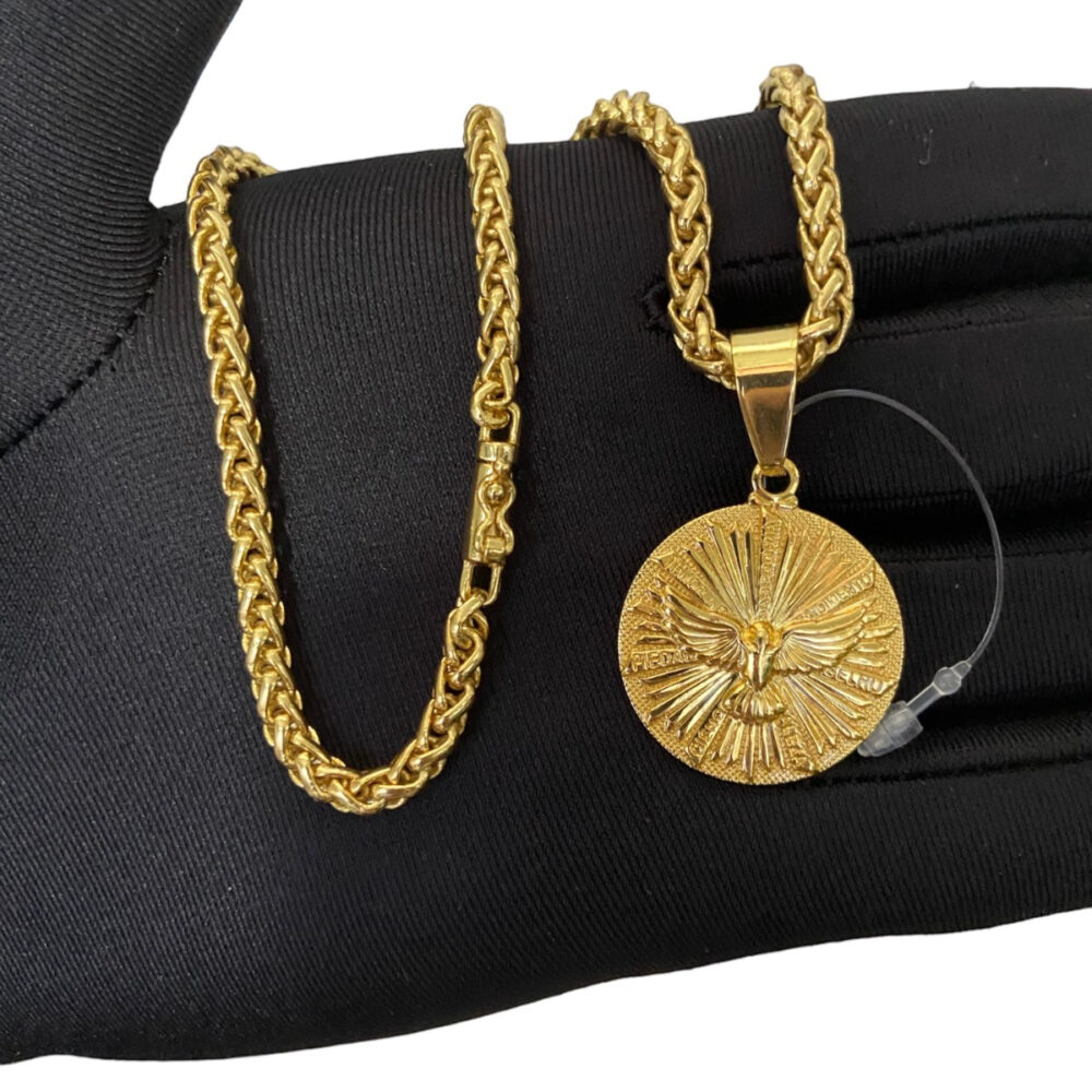 Cordão Feminino 5Mm + Pingente Espirito Santo Banhado A Ouro - Imagem 6