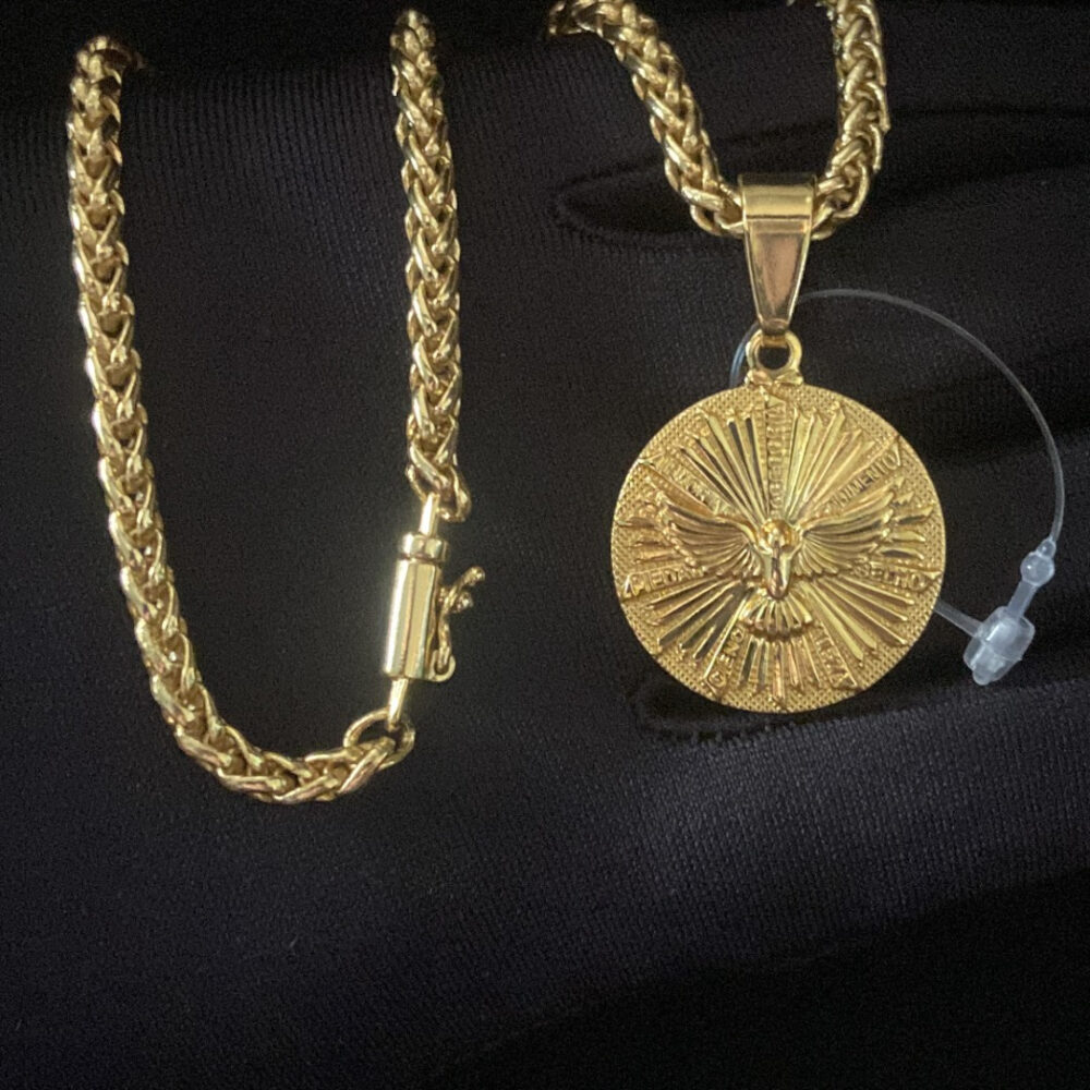 Cordão Feminino 5Mm + Pingente Espirito Santo Banhado A Ouro - Imagem 4