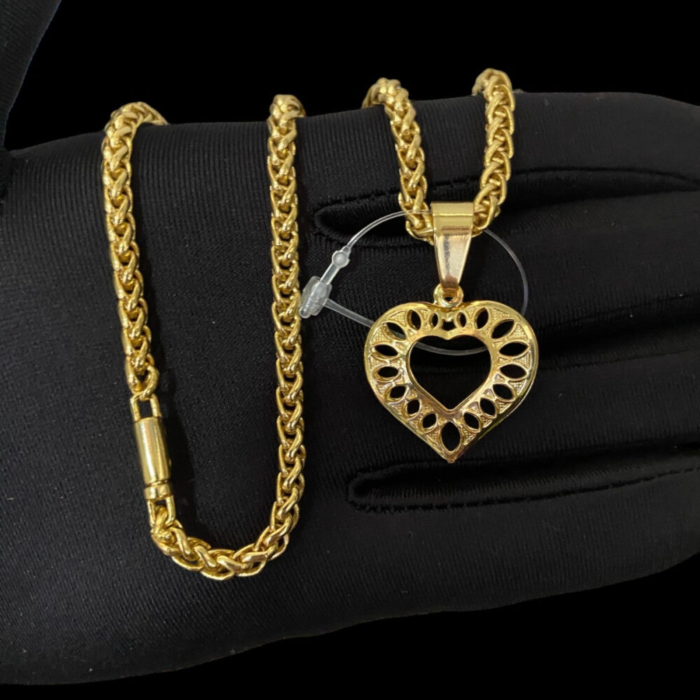 Cordão Feminino 5Mm + Pingente Coração - Banhado A Ouro