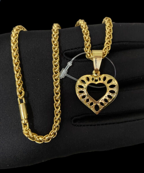 Cordão Feminino 5mm + Pingente Coração - Banhado a Ouro