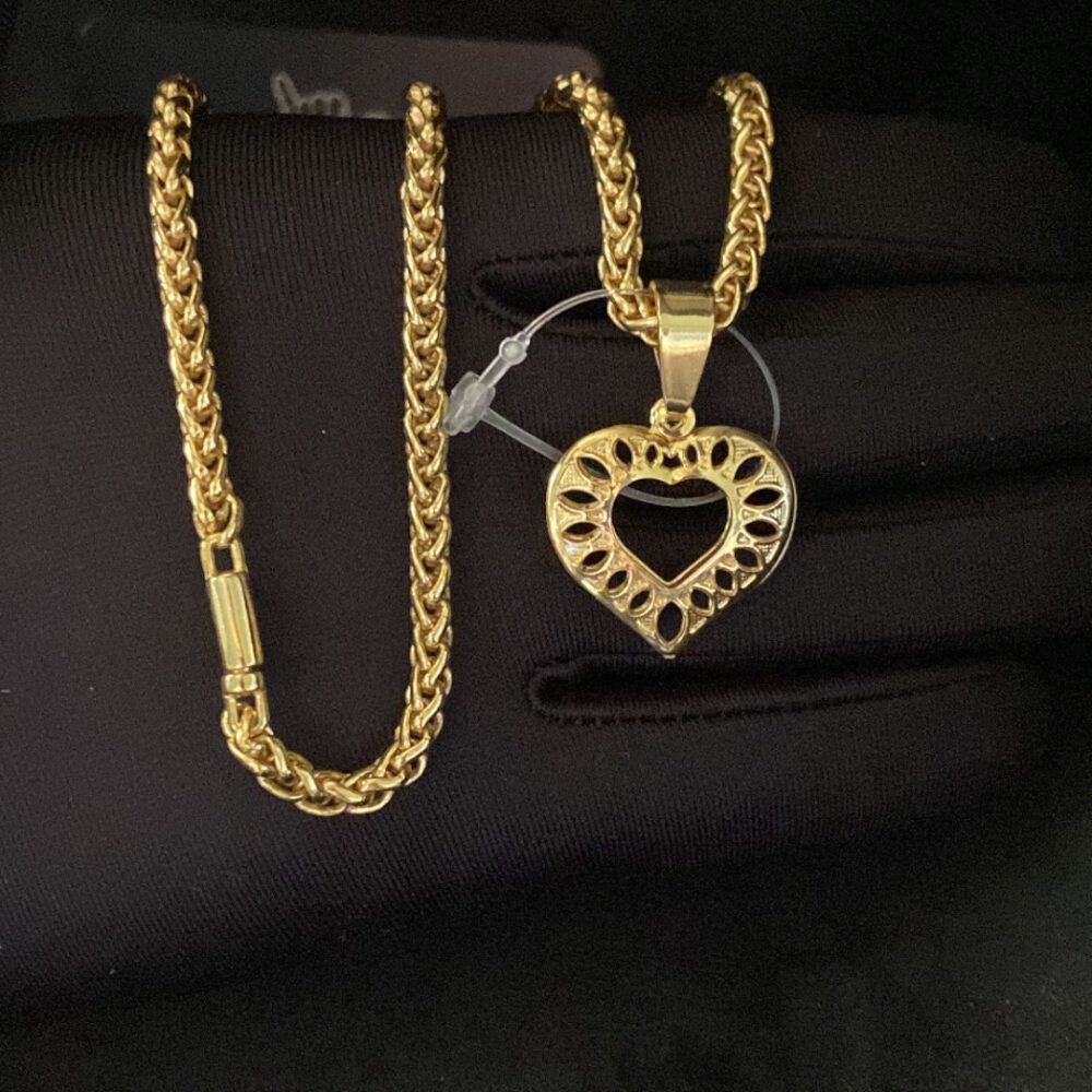 Cordão Feminino 5Mm + Pingente Coração - Banhado A Ouro - Imagem 5