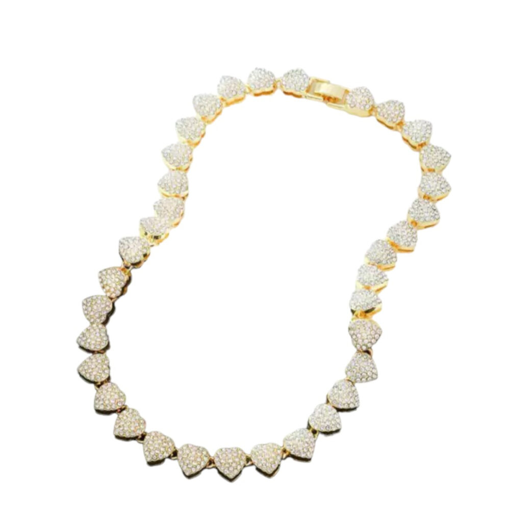 Cordão Corações 100% Cravejado - Banhado Ouro 18K - Imagem 3