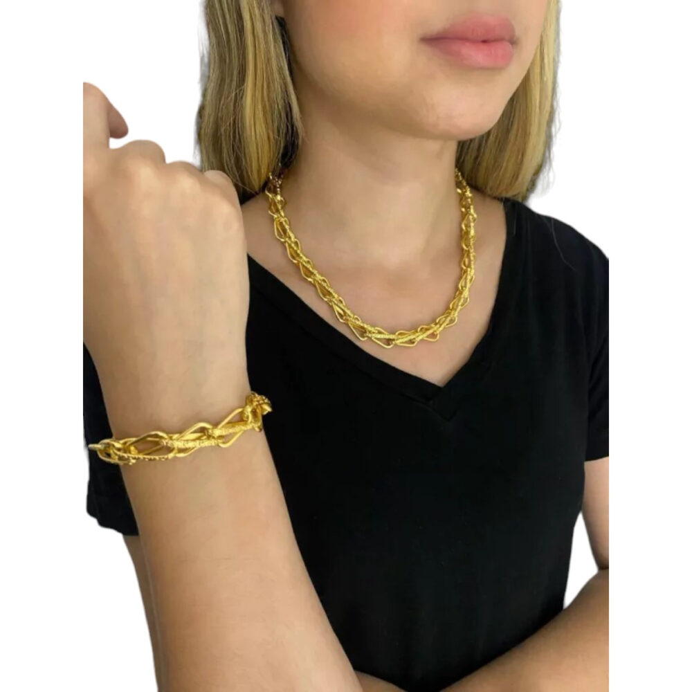 Cordão + Pulseira Balão 13Mm Feminino - Banhado A Ouro 18K - Imagem 6