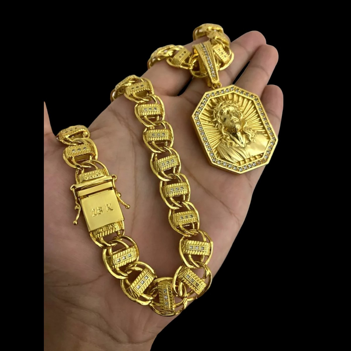 15269388890 Cordao20Dubai2015Mm20Cravejado2020Pingente20 20Banhado20A20Ouro2018K202