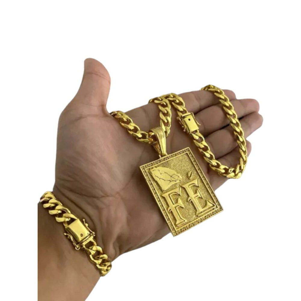 Cordão + Pulseira Pitbull 10Mm + Pingente - Banhado A Ouro - Imagem 2