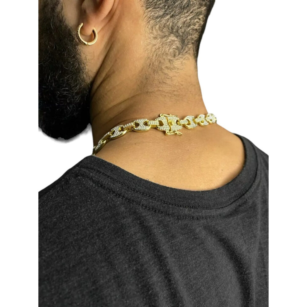 Cordão 100% Cravejado 12Mm - Banhado Ouro 18K - Imagem 2