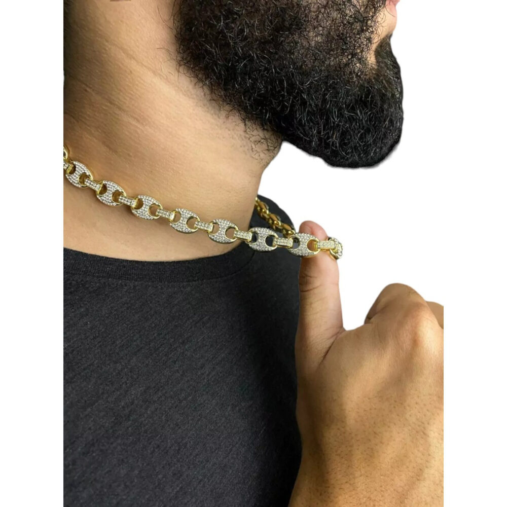 Cordão 100% Cravejado 12Mm - Banhado Ouro 18K - Imagem 3