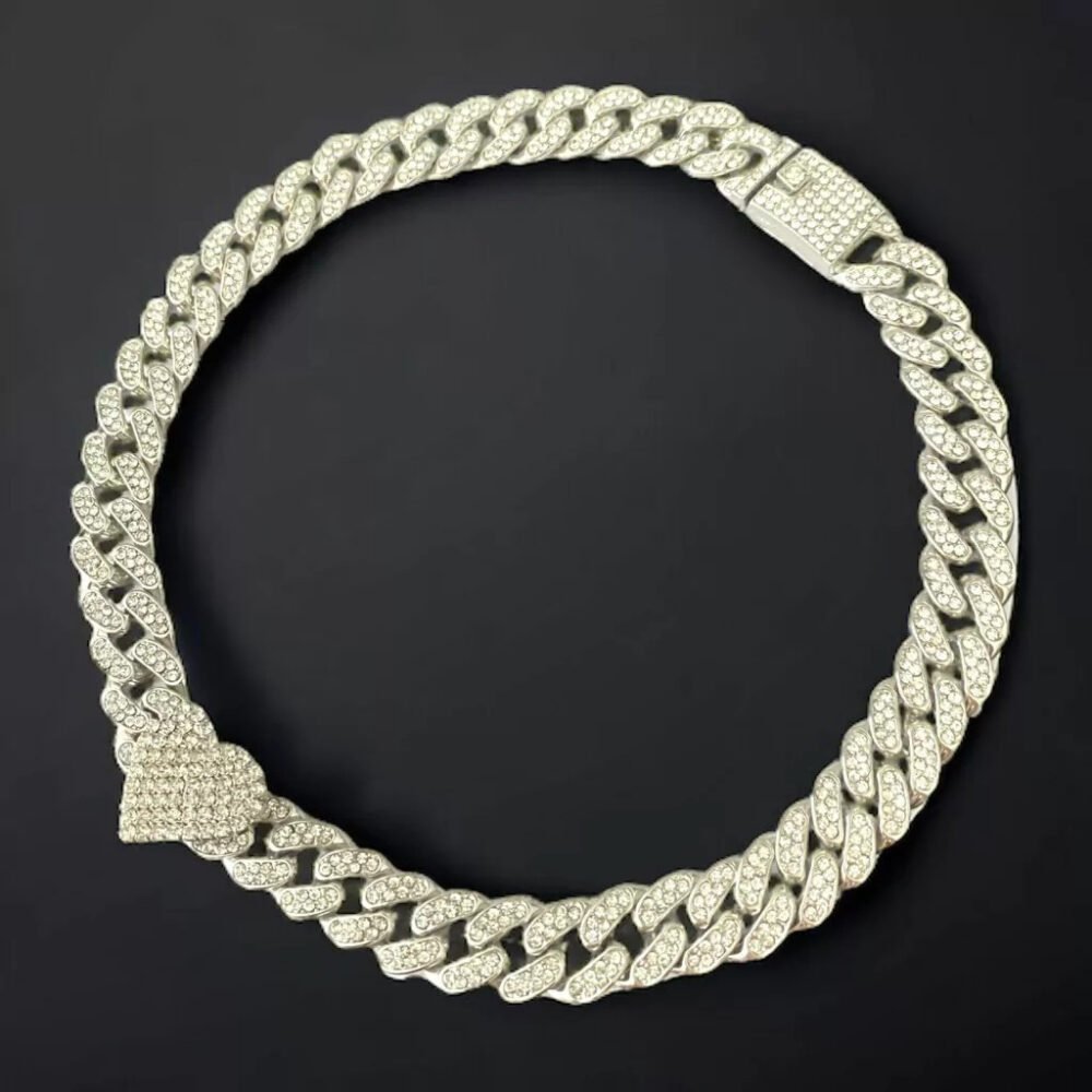 Cordão 10Mm Cravejado Coração Feminino - Banhado A Prata 925 - Imagem 5